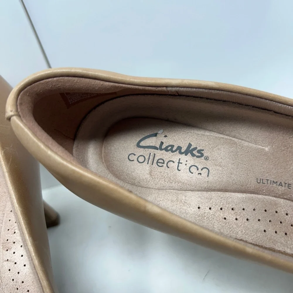 Clarks Womens 7W Warm Beige Leather Slip-On Kataleyna Gem Pump Dress Shoes NWOB